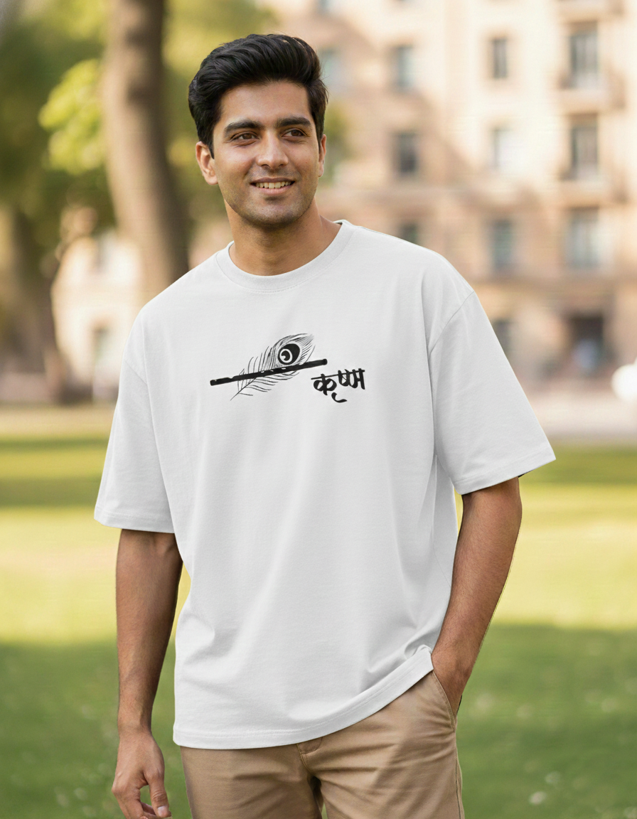Krishna – The Essence of Krishna | Premium Bio-washed Cotton Oversized T-Shirt